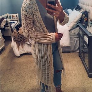 SOLD! Off white knitted- fringe cardigan